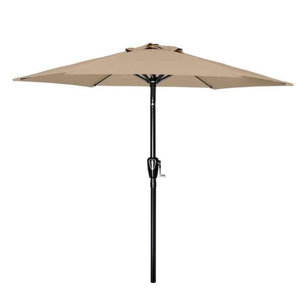 JimsMaison 7.5 ft. Steel Market Umbrella in Tan with Push Button Tilt and 6 Sturdy Ribs
