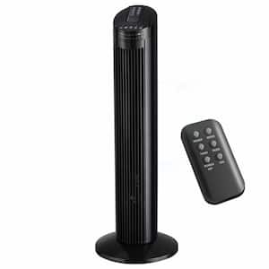 29 in. 3 fan speeds Oscillating Tower Fan in Black with Top Mounted Remote