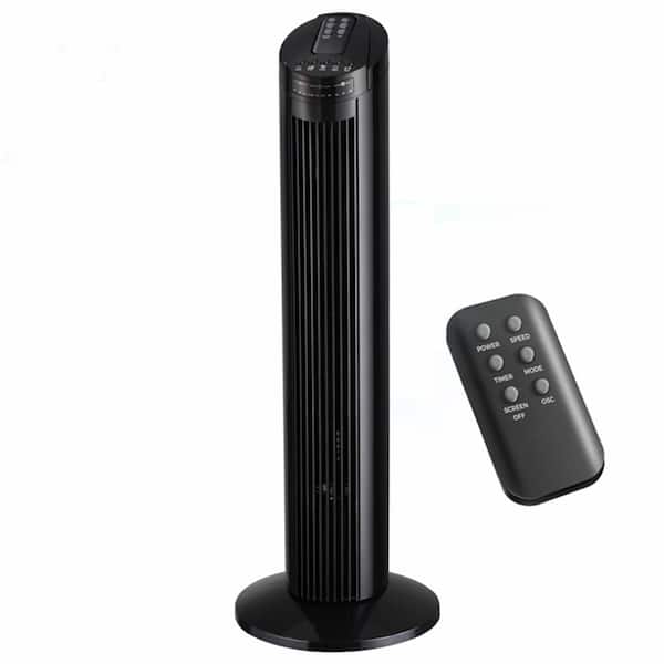 Kahomvis 29 in. 3 fan speeds Oscillating Tower Fan in Black with Top Mounted Remote