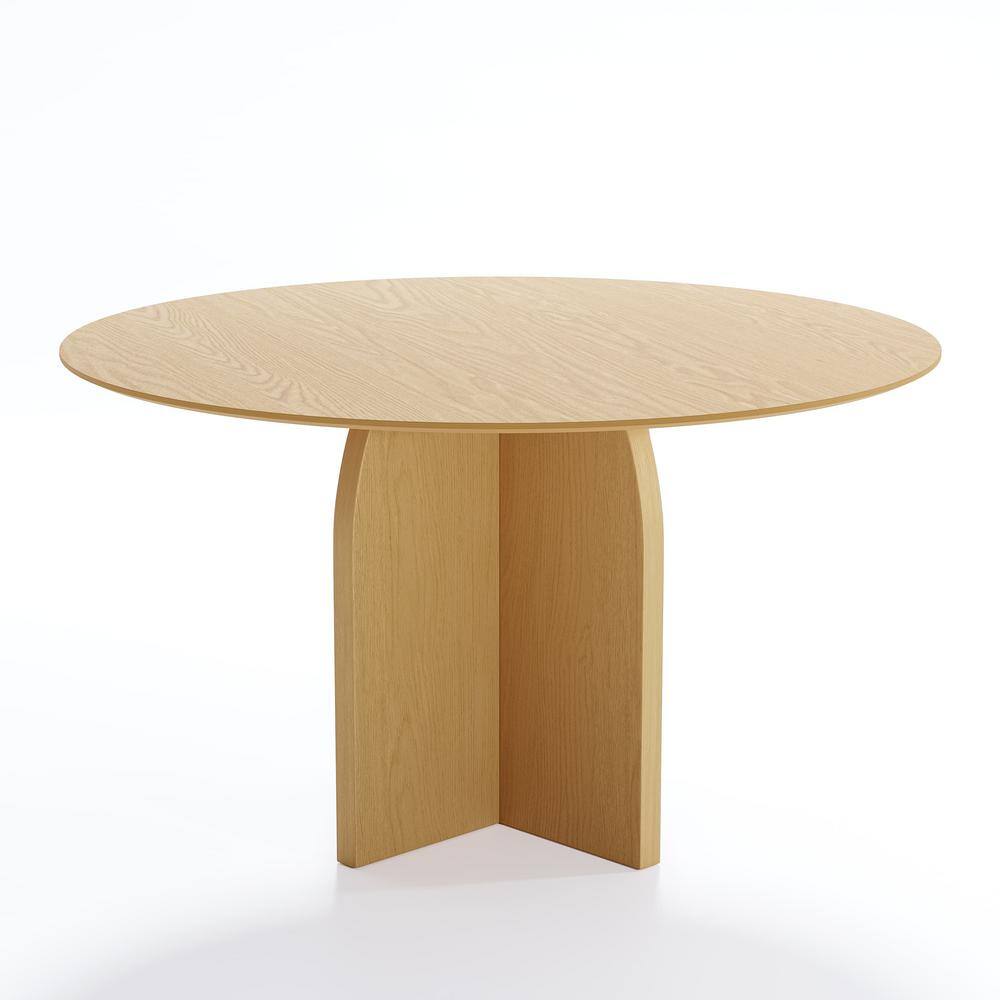 Flora Modern Natural Color Round Oak Wood Top 52 in. Cross Leg Dining Table Seats 6