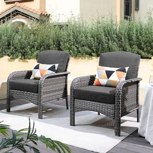 Venice Gray 2-Piece Wicker Modern Outdoor Patio Conversation Chair Seating Set with Black Cushions