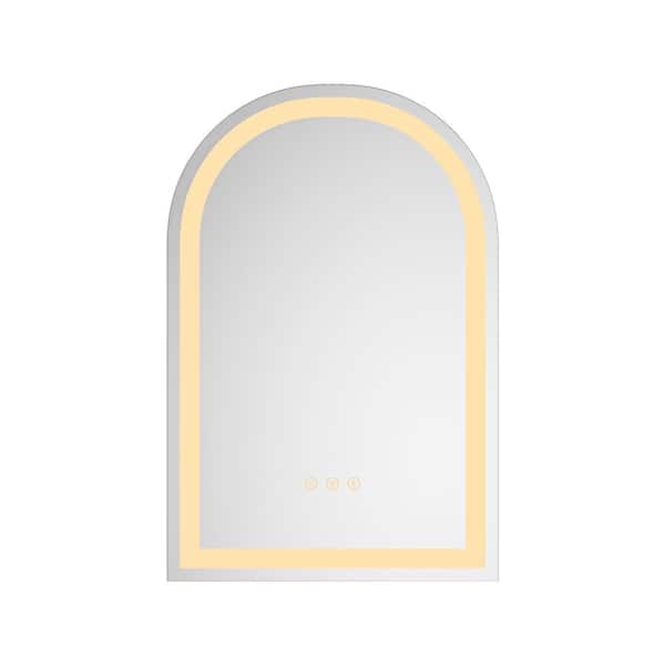 Interbath 20 in. W x 30 in. H Arched Frameless LED Light Wall Anti-Fog Bathroom Vanity Mirror