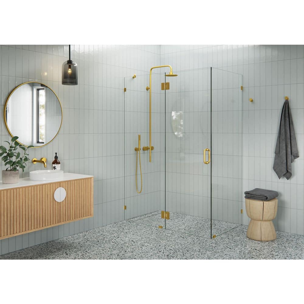 54 in. W x 32 in. D x 78 in. H Pivot Frameless Corner Shower Enclosure in Satin Brass Finish with Clear Glass price history on PriceWatchPro