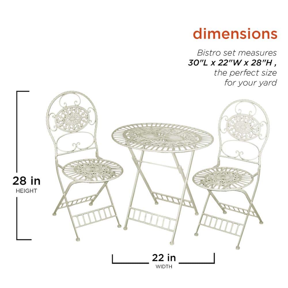Elegant White Metal 3-Piece Round Bistro Set