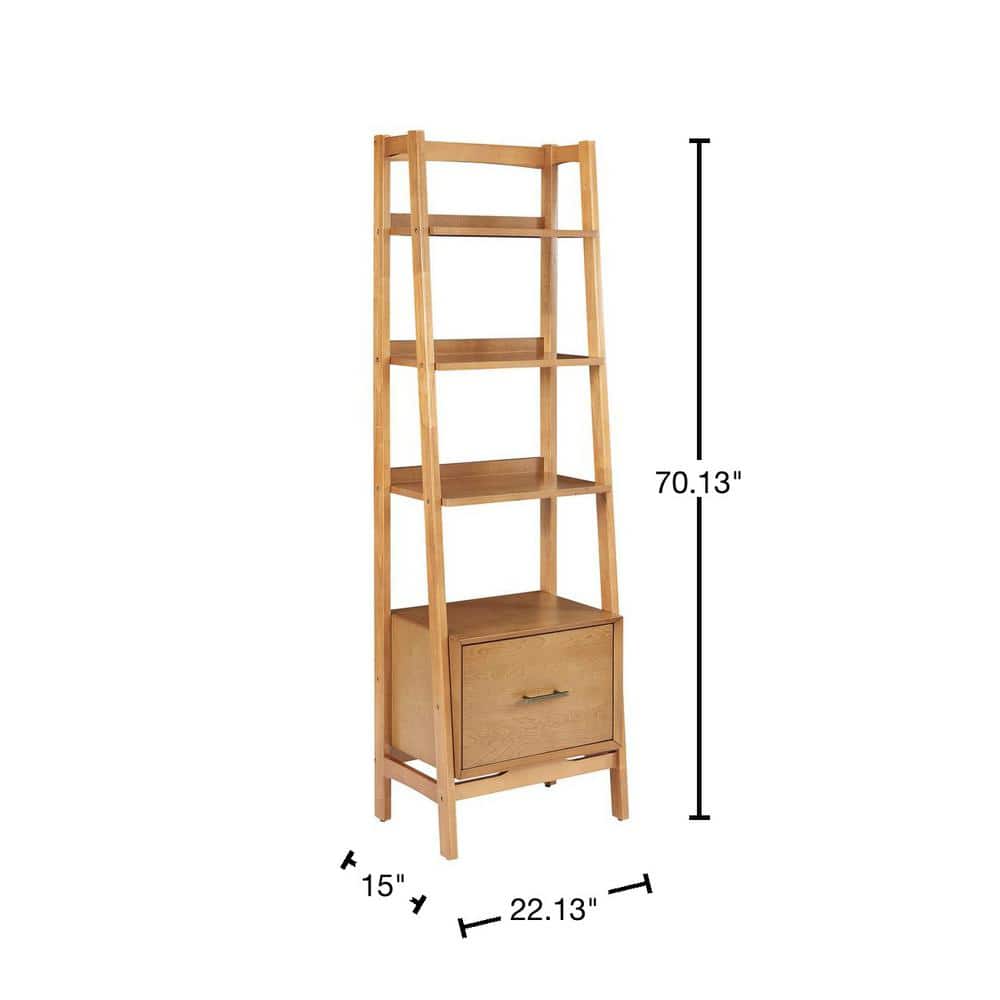 Mid-Century Modern Acorn Brown Wood Ladder Bookcase