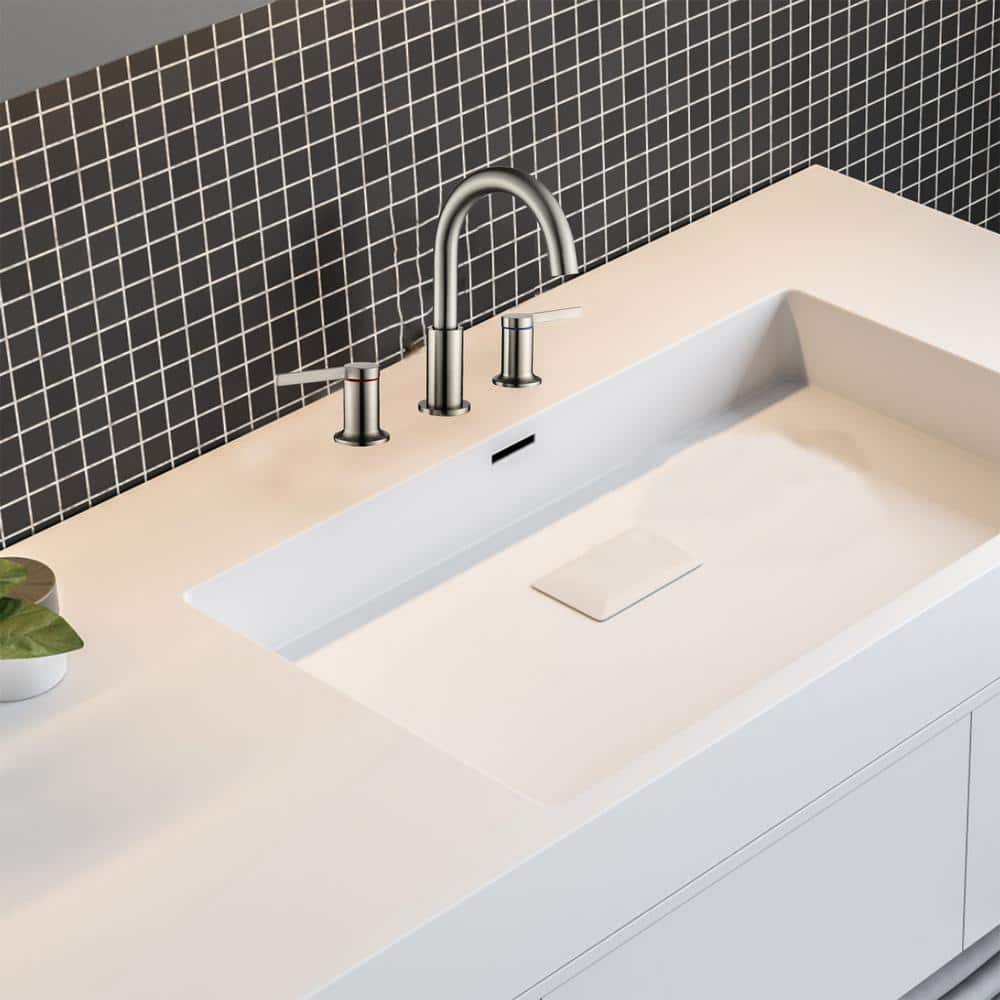 Brushed Nickel 8-Inch Widespread Double Handle Bathroom Faucet