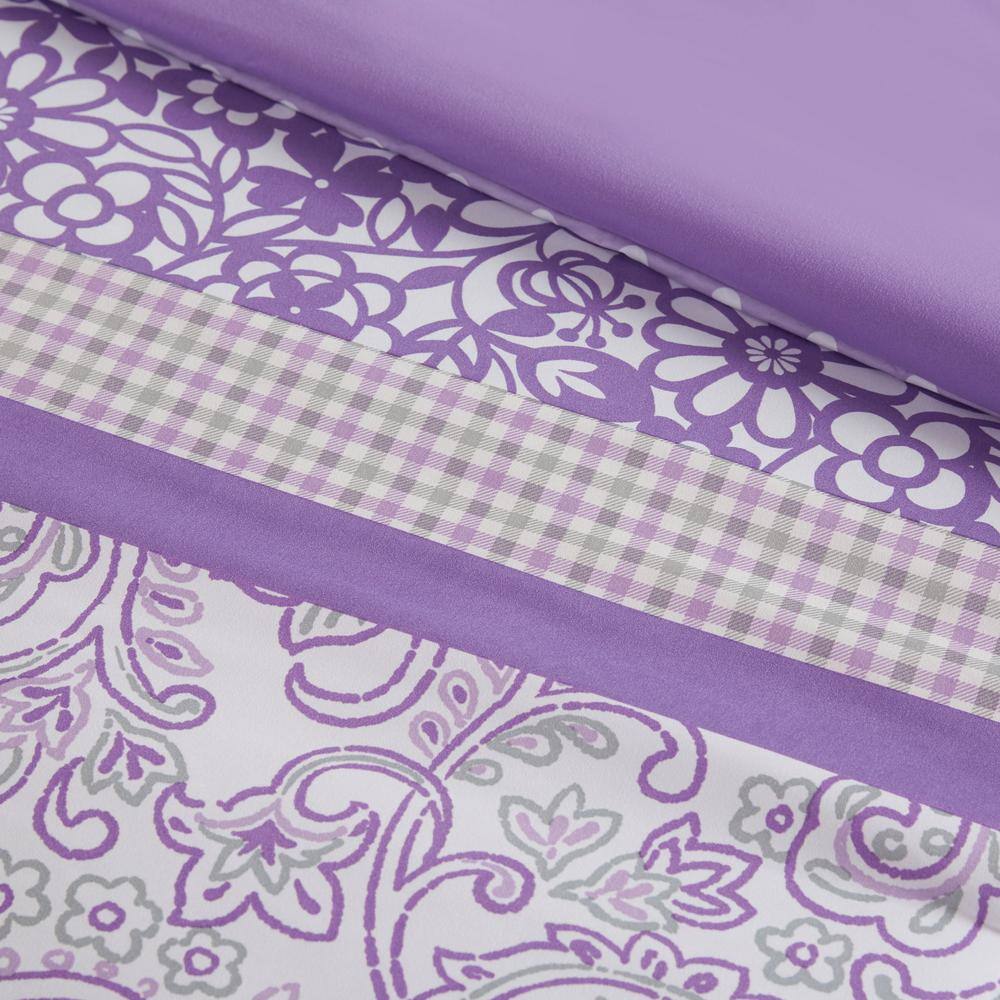 Full Purple Microfiber Comforter Set with Decorative Pillows