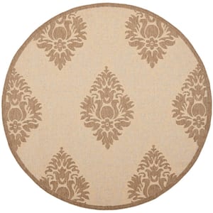Courtyard Natural/Brown 5 ft. x 5 ft. Round Floral Indoor/Outdoor Patio  Area Rug