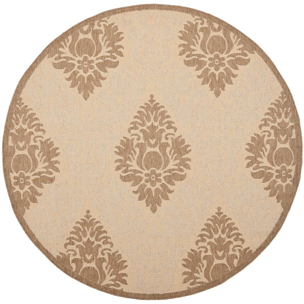 SAFAVIEH Courtyard Natural/Brown 5 ft. x 5 ft. Round Floral Indoor/Outdoor Patio  Area Rug