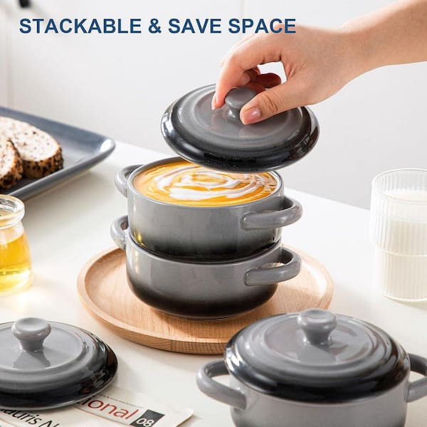 JFVKAF 12 oz Ceramic Mini Casserole Dish Round Set with Lids Dual