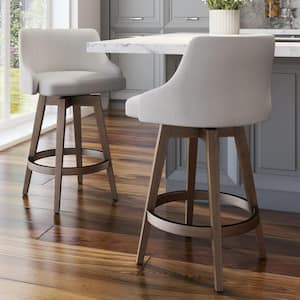 Nolan 26 in. Swivel Counter Stool - Pale Grey Beige Polyester/Brown Wood