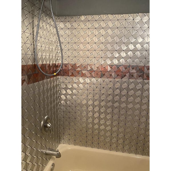 Windmill Puzzle Glass Mixed, Silver 12 in. x 12 in. Metal Peel and Stick Tile Backsplashes (9.6sq.ft./Box)