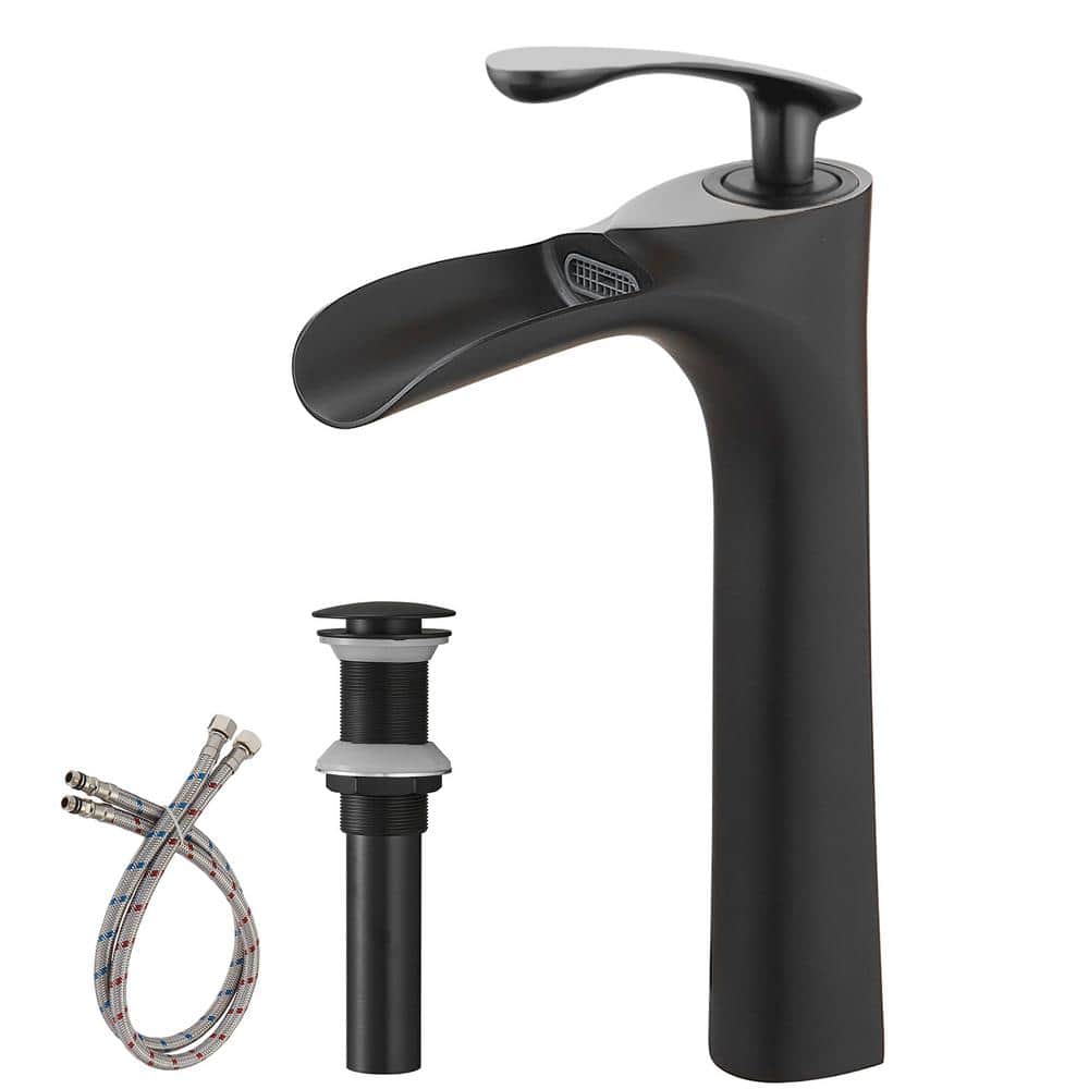 Matte Black Single Handle Vessel Sink Faucet with Drain