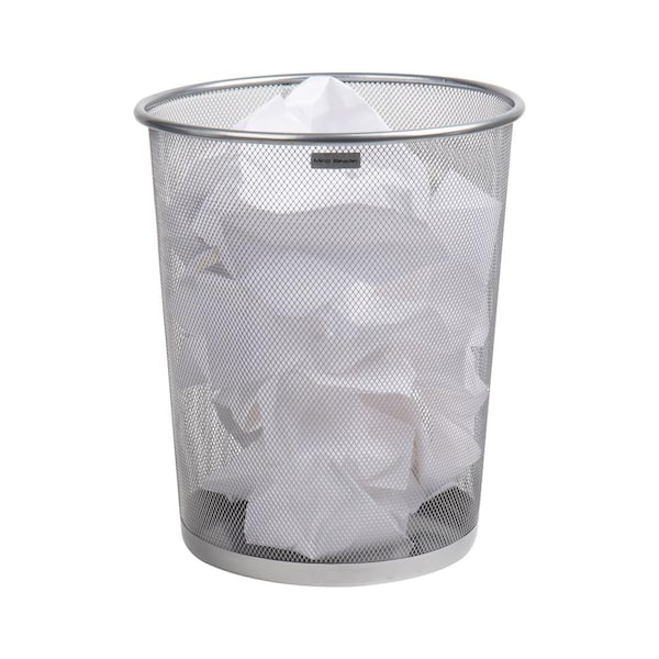 4.4 Gal. Silver Round Waste Paper Basket Metal Trash Can