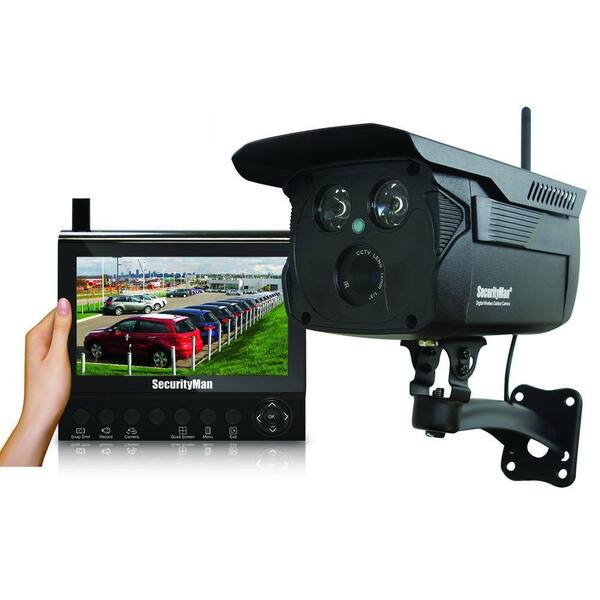 SecurityMan Wireless 4-CH VGA Surveillance System and 1 Wireless Outdoor Camera with 120 ft. Night Vision and 7 in. LCD/SD Recorder