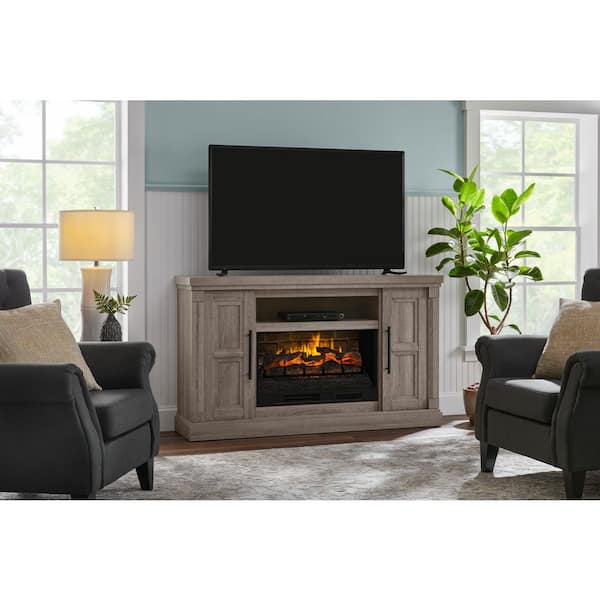 StyleWell Chelsea 62 in. Freestanding Electric Fireplace TV Stand in Medium Brown Ash Grain