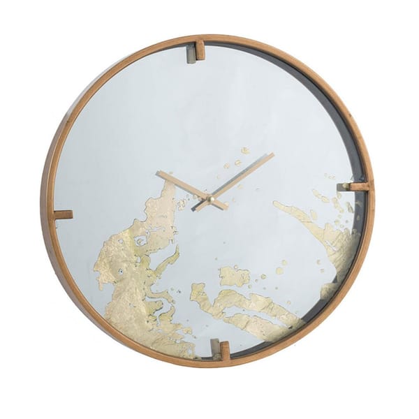 Avex 1-piece 15.7 in. x 15.7 in. Gold Minimalist Mirrored Clock Wall Architectural Decor
