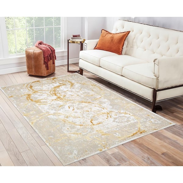 Penina Abstract Gold 2 ft. x 3 ft. Area Rug