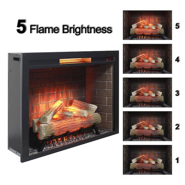 5000BTU 33 in. Infrared Recessed Electric Fireplace Insert with Overheat Protection, 5 Adjustable Brightness