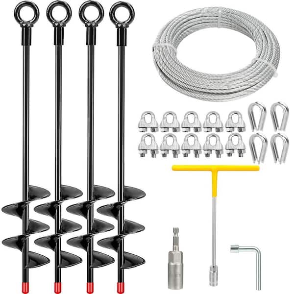 4 Pack 18" Ground Anchors Heavy Duty for High Winds, Shed Anchor Kit with 32. 8FT 3/16" Cable & Accessories