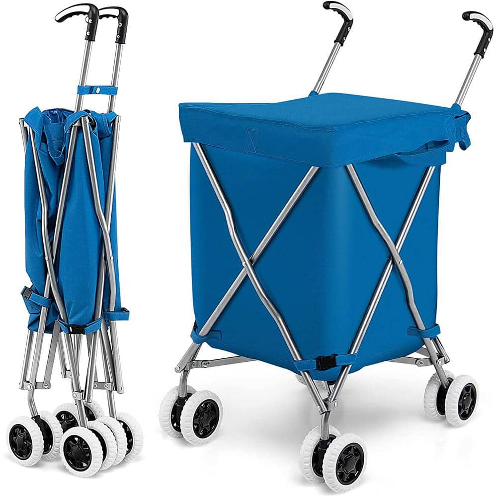 Bunpeony Blue Folding Kitchen Cart Shopping Utility Cart with Water ...