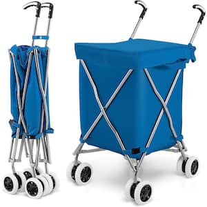 Blue Folding Kitchen Cart Shopping Utility Cart with Water-Resistant Removable Canvas Bag