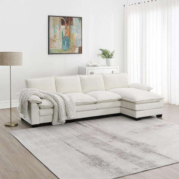Harper & Bright Designs 118 in. Pillow Top Arm 4-Piece Chenille L-Shaped Sectional Sofa in Beige with Double Seat Cushions