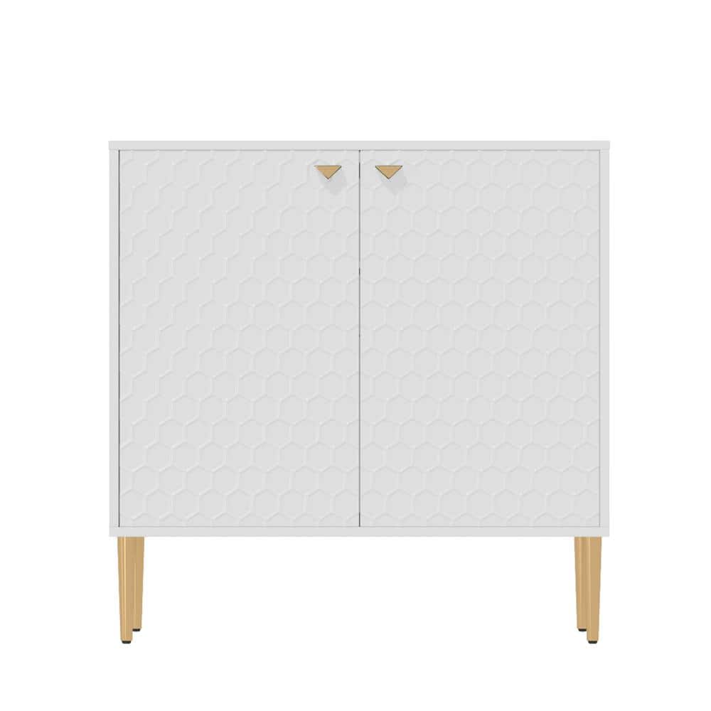 White MDF High Gloss Accent Cabinet Storage Nightstand