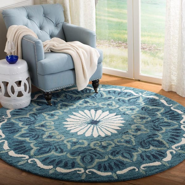 Novelty Blue/Ivory 5 ft. x 5 ft. Round Floral Area Rug