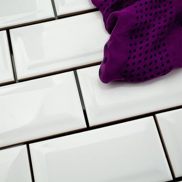 Ivy Hill Tile Essential White Beveled 3 in. x 6 in. x 6mm Polished Ceramic Subway Wall Tile (10.76 sq. ft./case) Ivy Hill Tile Essential White Beveled 3 in. x 6 in. x 6mm Polished Ceramic Subway Wall Tile (10.76 sq. ft./case)
