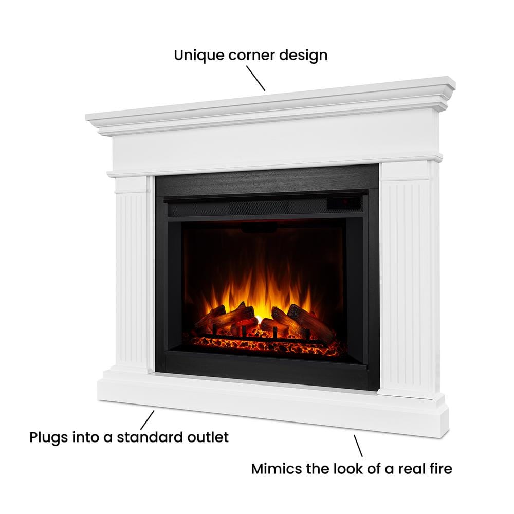 Kennedy 56" White Electric Corner Fireplace with Mantel