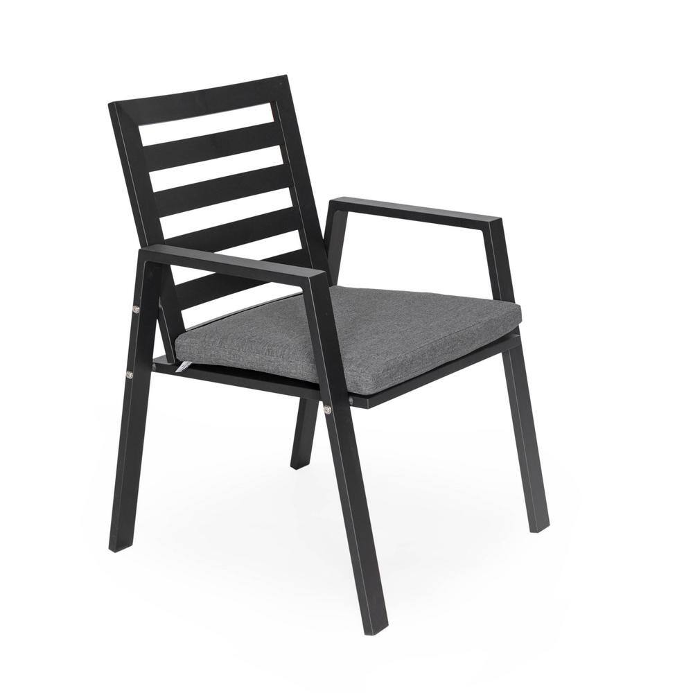 Chelsea Black Aluminum Patio Dining Armchair Set with Cushions