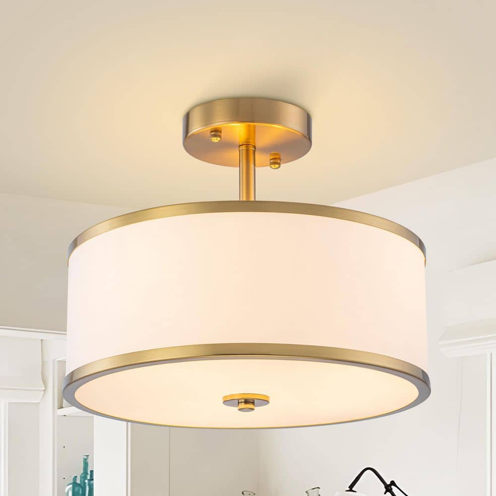 13 in. Modern Gold Fabric Drum Semi Flush Mount Ceiling Light with 3-Light E26 Fixture for Bedroom Living Room Hallway price history on PriceWatchPro