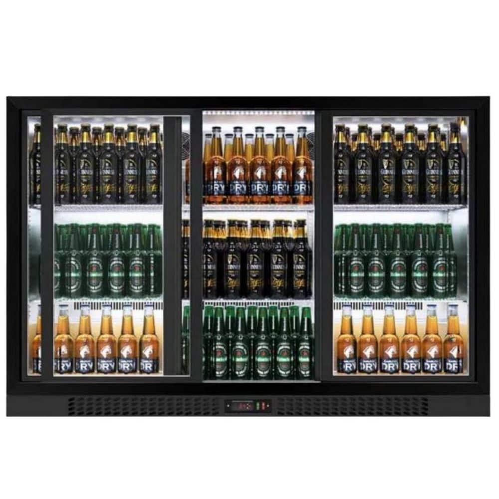 53 in. 11.3 cu. ft. NSF 3-Glass Sliding Door Counter Height Back Bar Commercial Refrigerator, Holds 441 Cans in Black