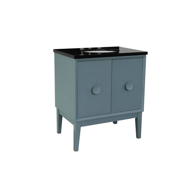 Bellaterra Home Stora 31 in. W x 22 in. D Bath Vanity in Aqua Blue with Granite Vanity Top in Black with White Oval Basin