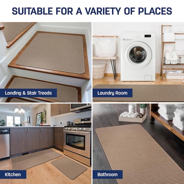 Diego Solid Beige 20 in. x 48 in. Non-Slip Rubber Back 2 Piece Runner Rug Set