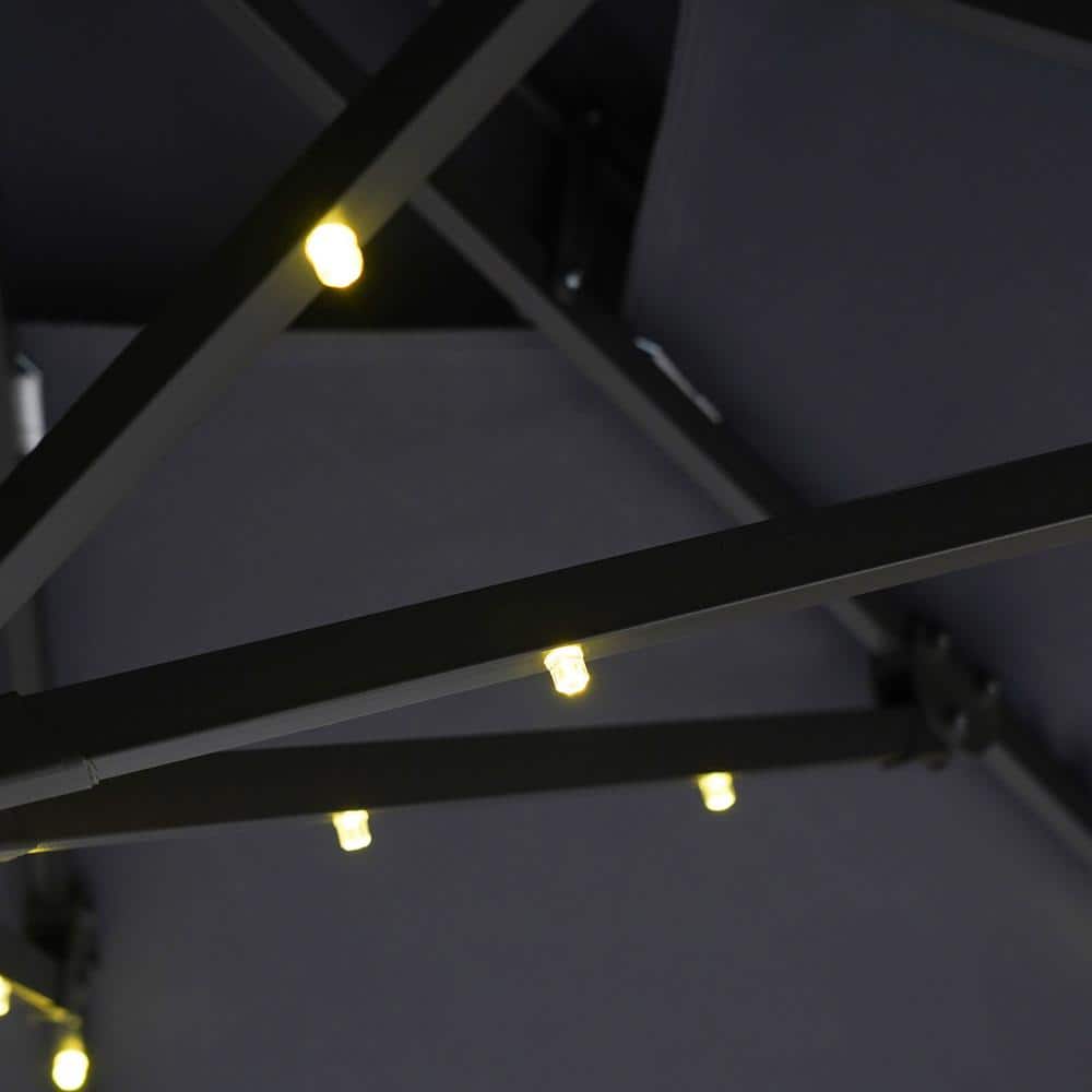 Gray Aluminum 99" Square Cantilever Patio Umbrella with LED Lights