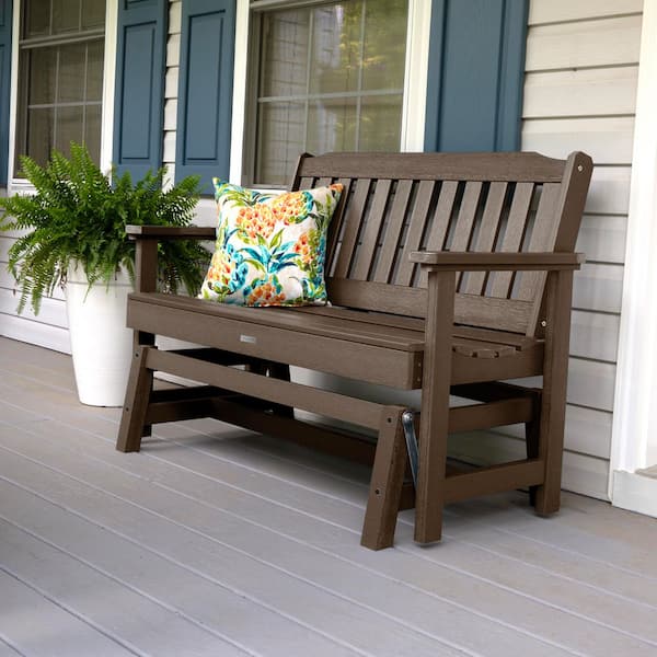 Lehigh 48 in. 2-Person Weathered Acorn Recyled Plastic Outdoor Glider