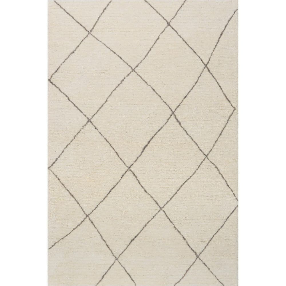 Ivory Handmade Wool Trellis Rectangular Area Rug, 5' x 8'