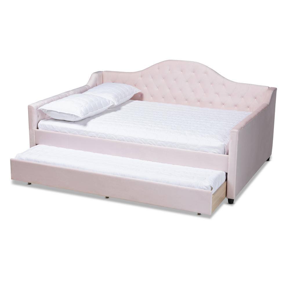 Baxton Studio Perry Light Pink Queen Trundle Daybed 156-9447-HD - The ...