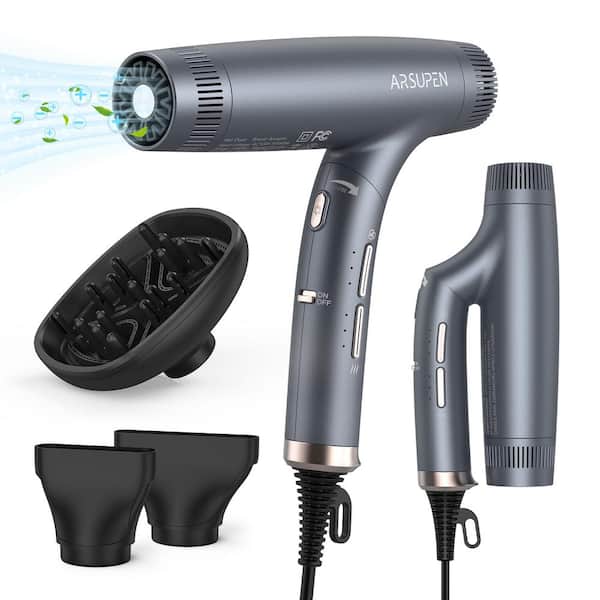 1500-Watt Lightweight Collapsible Dual Ion Hair Dryers Hair Dryer with  Magnetic Nozzle, Dark Gray HDLUO-PBE_0BO7 - The Home Depot