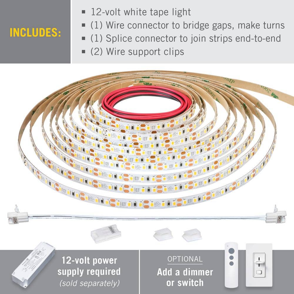 White Electric Commercial LED Strip Light Tape, 20 ft