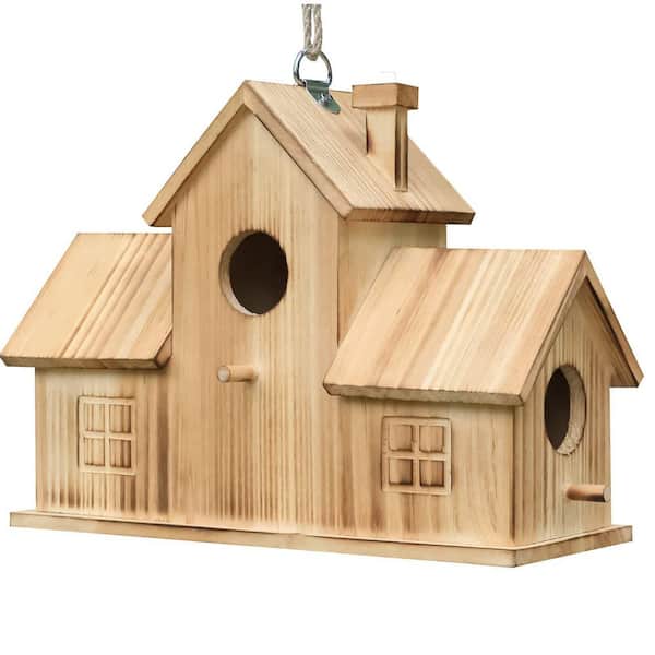 Bird Wooden Hanging Houses for Garden Backyard, 3 Hole Bird House Room for Bluebird Finch Cardinals