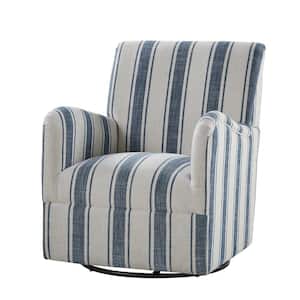 Livia Traditional 360° Swivel Armchair with Jacobean Strip Pattern-NAVY