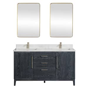 Gara 60 in. W x 22 in. D x 33.9 in. H Double Sink Bath Vanity in Blue with White Grain Composite Stone Top and Mirror