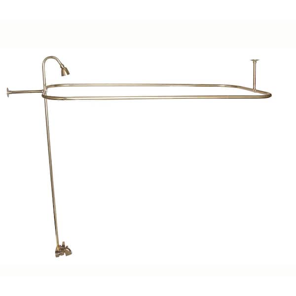 Pegasus 2-Handle Claw Foot Tub Faucet with Riser 48 in. Rectangular Shower Ring and Showerhead in Polished Brass