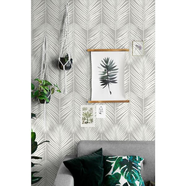 Nextwall Palm Silhouette Harbor Grey Coastal 20 5 In X 18 Ft L And Stick Wallpaper Nw39808 - Palm Leaf Wallpaper B M
