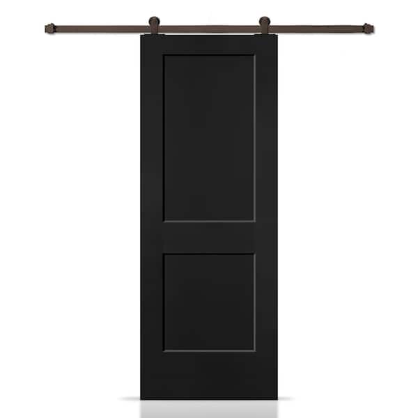 CALHOME 30 in. x 80 in. Black Painted MDF Solid Core 2-Panel Shaker Interior Sliding Barn Door with Hardware Kit
