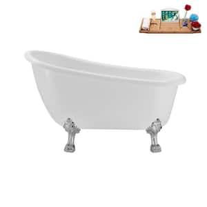 53 in. x 25.6 in. Acrylic Clawfoot Soaking Bathtub in Glossy White with Polished Chrome Clawfeet and Matte Pink Drain