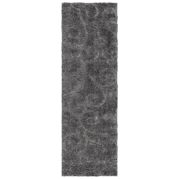 Florida Shag 2 ft. x 5 ft. Gray High-Low Floral Runner Rug